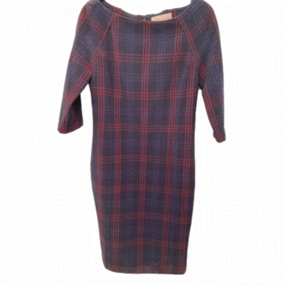 Philosophy republic clothing dress. Black, navy and burgundy plaid. Cla…
